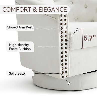 Opoiar Modern Round Swivel Accent Chair with Nailhead Trim