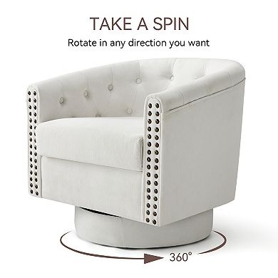 Opoiar Modern Round Swivel Accent Chair with Nailhead Trim
