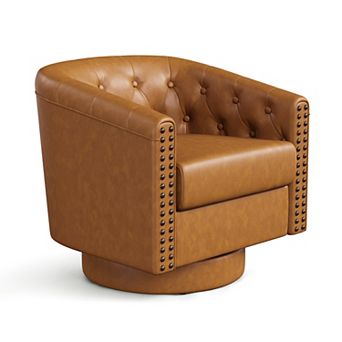 Opoiar Modern Round Swivel Accent Chair with Nailhead Trim