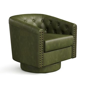 Opoiar Modern Round Swivel Accent Chair with Nailhead Trim