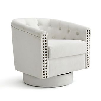 Opoiar Modern Round Swivel Accent Chair with Nailhead Trim