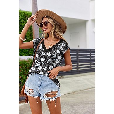 Zeagoo Women's Short Sleeve Cami Shirts V Neck Summer Tank Tops Oversized Basic Shirts