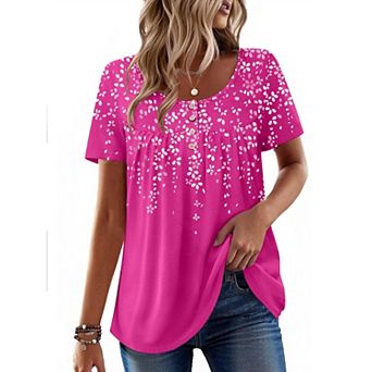 Zeagoo Women's Short Sleeve Pleated Scooped Neck Tunic Tops Loose Fit Summer