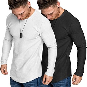 COOFANDY Men 2 Pack Muscle Fitted T Shirt Gym Workout Athletic Long Sleeves Tee