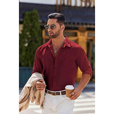 COOFANDY Men' Button Down Shirt Long Sleeve Untucked Casual Shirt with Pocket