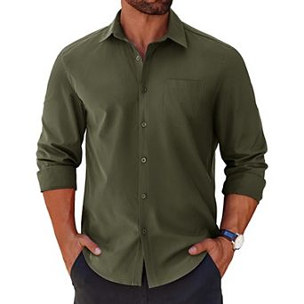COOFANDY Men' Button Down Shirt Long Sleeve Untucked Casual Shirt with Pocket