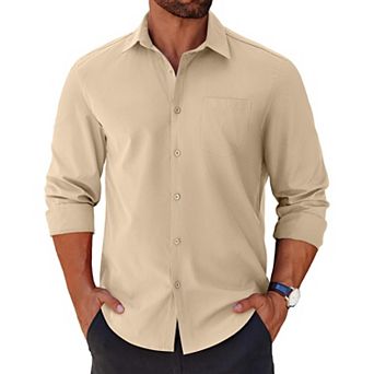 COOFANDY Men' Button Down Shirt Long Sleeve Untucked Casual Shirt with Pocket
