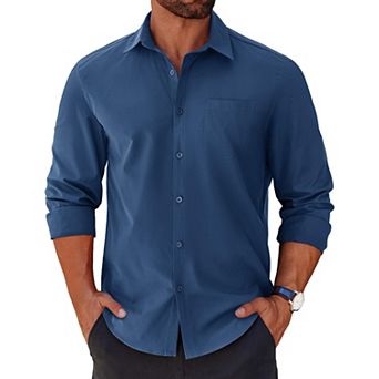COOFANDY Men' Button Down Shirt Long Sleeve Untucked Casual Shirt with Pocket