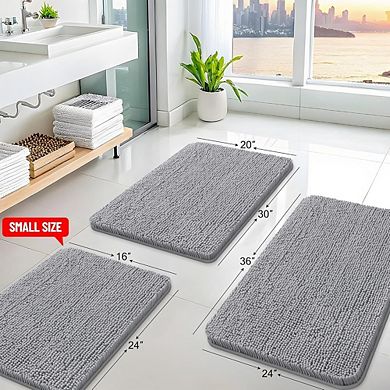 Shaggy Chenille Bathroom Rug, Soft Absorbent, Non-Slip Rubber Backing