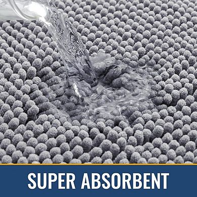 Shaggy Chenille Bathroom Rug, Soft Absorbent, Non-Slip Rubber Backing