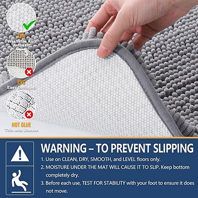 Shaggy Chenille Bathroom Rug, Soft Absorbent, Non-Slip Rubber Backing
