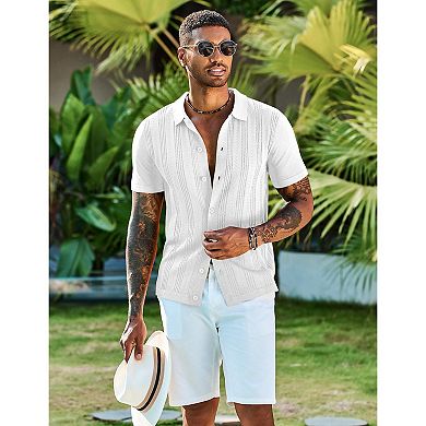 COOFANDY Men' Knit Polo Shirts Short Sleeve Casual Button Down Shirt Summer Beach Vacation Shirts