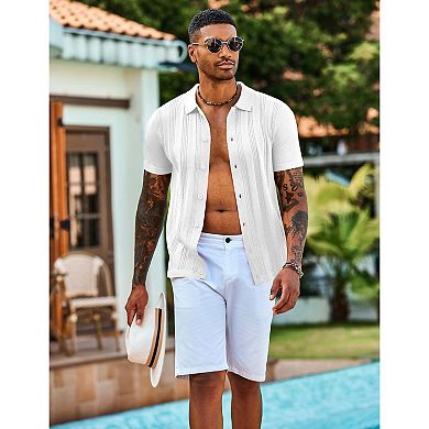 COOFANDY Men' Knit Polo Shirts Short Sleeve Casual Button Down Shirt Summer Beach Vacation Shirts