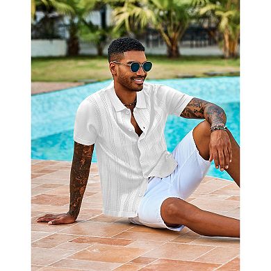 COOFANDY Men' Knit Polo Shirts Short Sleeve Casual Button Down Shirt Summer Beach Vacation Shirts