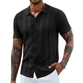COOFANDY Men' Knit Polo Shirts Short Sleeve Casual Button Down Shirt Summer Beach Vacation Shirts