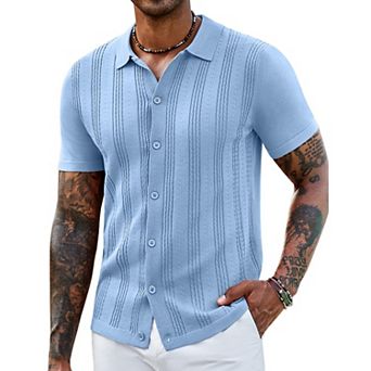 COOFANDY Men' Knit Polo Shirts Short Sleeve Casual Button Down Shirt Summer Beach Vacation Shirts