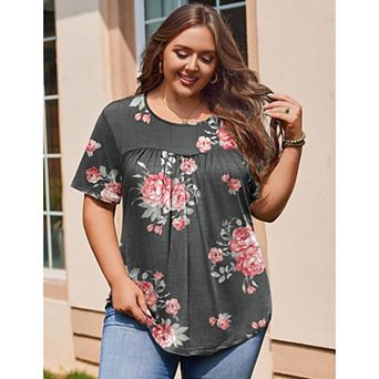 Zeagoo Womens Plus Size Tops Short Sleeve Tunic Crew Neck Shirts Summer Casual Loose Blouse