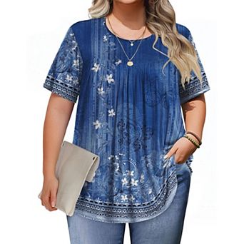 Zeagoo Womens Plus Size Tops Short Sleeve Tunic Crew Neck Shirts Summer Casual Loose Blouse