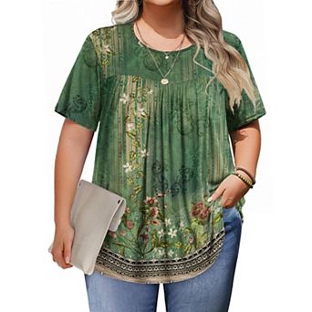 Zeagoo Womens Plus Size Tops Short Sleeve Tunic Crew Neck Shirts Summer Casual Loose Blouse