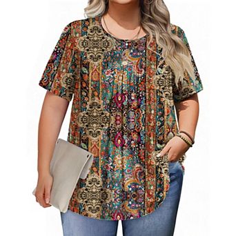 Zeagoo Womens Plus Size Tops Short Sleeve Tunic Crew Neck Shirts Summer Casual Loose Blouse