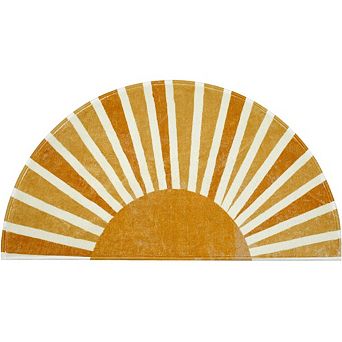 Boho Rainbow Sun Half Circle Mat 16x30, Non-Slip Washable Soft for Entryway