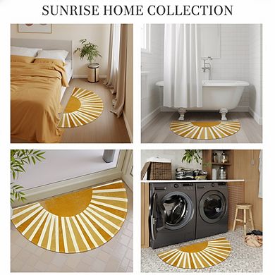 Boho Rainbow Sun Half Circle Mat 16x30, Non-Slip Washable Soft for Entryway