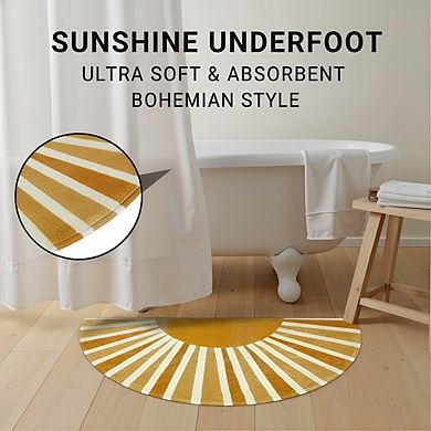 Boho Rainbow Sun Half Circle Mat 16x30, Non-Slip Washable Soft for Entryway