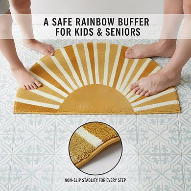 Boho Rainbow Sun Half Circle Mat 16x30, Non-Slip Washable Soft for Entryway