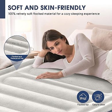 Luxury Raised Air Mattress: 18" Thick, Flocked Top, Built-in Pump, 2-min Inflate/Deflate, Portable