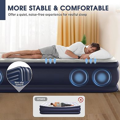 Luxury Raised Air Mattress: 18" Thick, Flocked Top, Built-in Pump, 2-min Inflate/Deflate, Portable