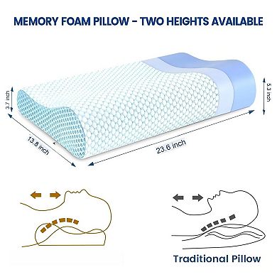 5S Slow Rebound Memory Foam Pillow: Washable, Breathable, 2 Heights for Neck Support