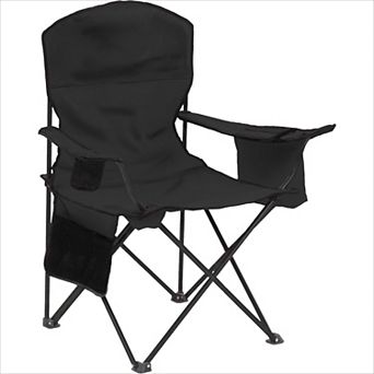 Portable Camping Chair with 4-Can Cooler, Cushioned Seat and Back, Cup Holder with Carry Bag