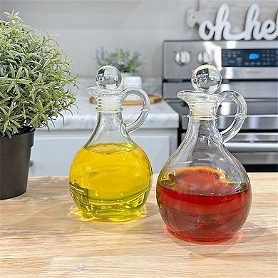10 oz Glass Cruet with Stopper, Clear Oil & Vinegar Bottle for Kitchen