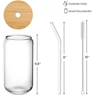 Great Ambitions 4-Pc 16oz Glass Cups Set with Lids, Straws & Brushes