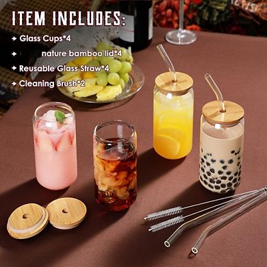 Great Ambitions 4-Pc 16oz Glass Cups Set with Lids, Straws & Brushes