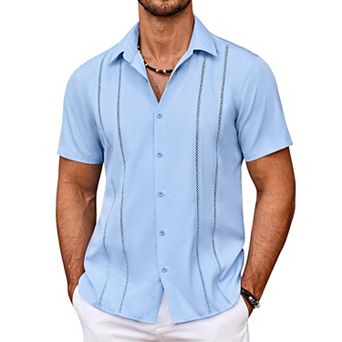 COOFANDY Men' Cuban Guayabera Shirt Summer Beach Vacation Shirt Casual Short Sleeve Button Down
