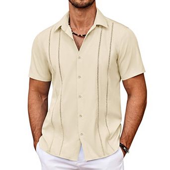 COOFANDY Men' Cuban Guayabera Shirt Summer Beach Vacation Shirt Casual Short Sleeve Button Down
