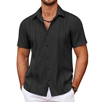 COOFANDY Men' Cuban Guayabera Shirt Summer Beach Vacation Shirt Casual Short Sleeve Button Down