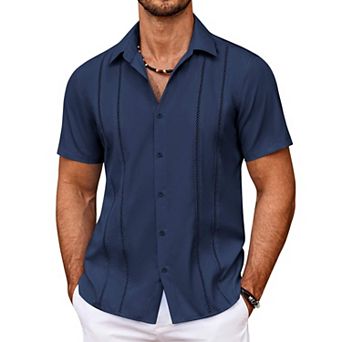 COOFANDY Men' Cuban Guayabera Shirt Summer Beach Vacation Shirt Casual Short Sleeve Button Down