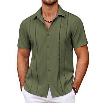 COOFANDY Men' Cuban Guayabera Shirt Summer Beach Vacation Shirt Casual Short Sleeve Button Down