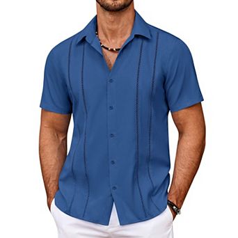 COOFANDY Men' Cuban Guayabera Shirt Summer Beach Vacation Shirt Casual Short Sleeve Button Down