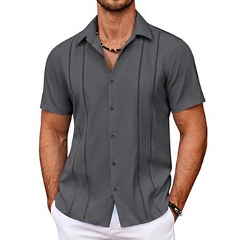 COOFANDY Men' Cuban Guayabera Shirt Summer Beach Vacation Shirt Casual Short Sleeve Button Down