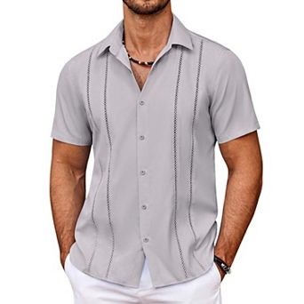 COOFANDY Men' Cuban Guayabera Shirt Summer Beach Vacation Shirt Casual Short Sleeve Button Down