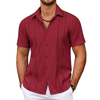 COOFANDY Men' Cuban Guayabera Shirt Summer Beach Vacation Shirt Casual Short Sleeve Button Down
