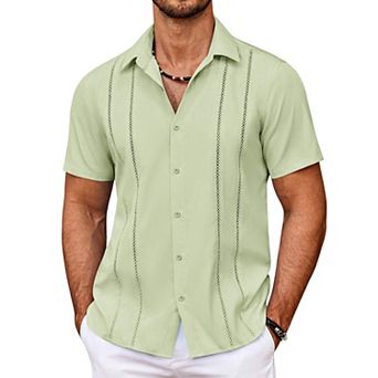 COOFANDY Men' Cuban Guayabera Shirt Summer Beach Vacation Shirt Casual Short Sleeve Button Down