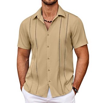COOFANDY Men' Cuban Guayabera Shirt Summer Beach Vacation Shirt Casual Short Sleeve Button Down