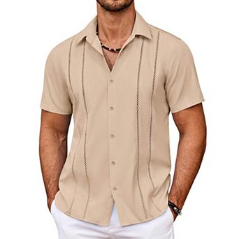 COOFANDY Men' Cuban Guayabera Shirt Summer Beach Vacation Shirt Casual Short Sleeve Button Down