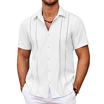 COOFANDY Men' Cuban Guayabera Shirt Summer Beach Vacation Shirt Casual Short Sleeve Button Down