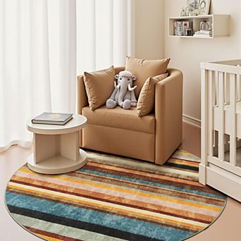 5ft Round Rug Washable Colorful Theme Non Slip Soft Carpet Bedroom Playroom Living Room
