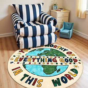 5ft Round Rug Washable Colorful Theme Non Slip Soft Carpet Bedroom Playroom Living Room
